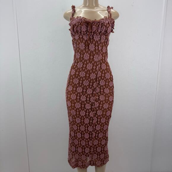 NEW FREE PEOPLE Lucinda Floral Lace Midi Dress Stretchy sz M Coquette Romantic - Picture 3 of 12